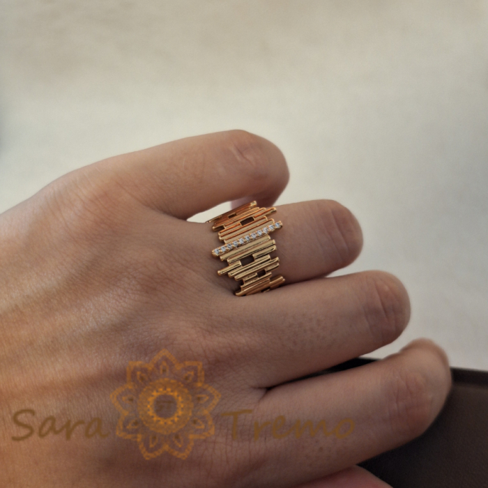 Inel placat cu aur "Music of the Heart" - Model elegant cu linii verticale [5]