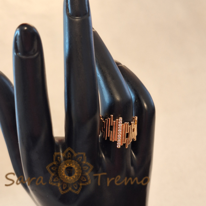 Inel placat cu aur "Music of the Heart" - Model elegant cu linii verticale [4]