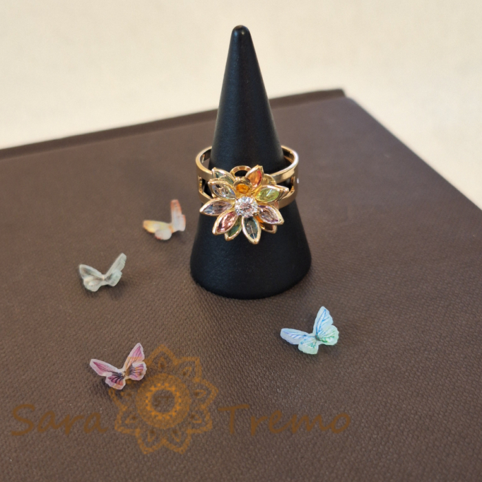 Inel placat cu aur Sharp Petals, design unic de floare de colț cu petale colorate, marime reglabila [4]