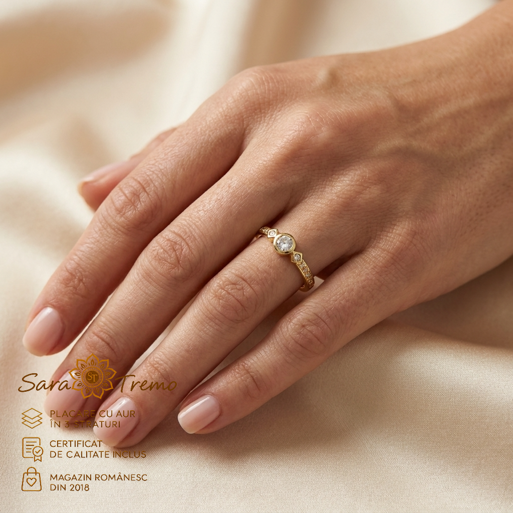 Inel Rază de Diamant fin cu zirconia, aur 14K | SaraTremo [2]