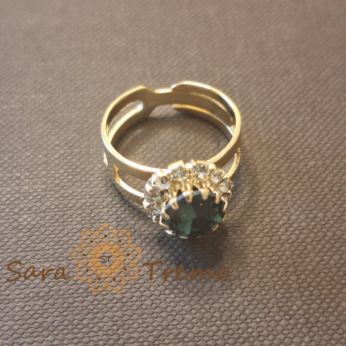 Inel Ochiul Destinului – floare cu cristal albastru marin, reglabil, placat cu aur 18K [4]