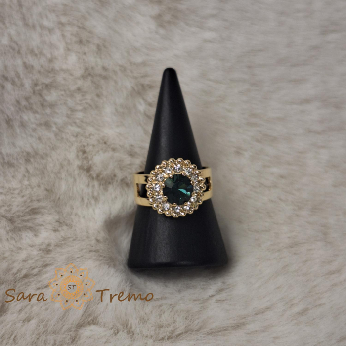 Inel reglabil floare cu cristal albastru-marin placat 18k - origine Brazilia [6]
