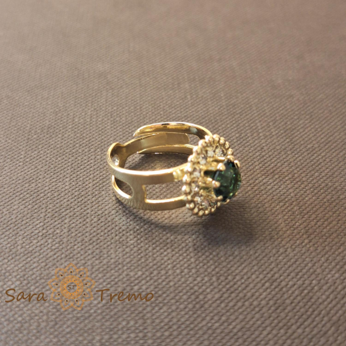 Inel reglabil floare cu cristal albastru-marin placat 18k - origine Brazilia [3]