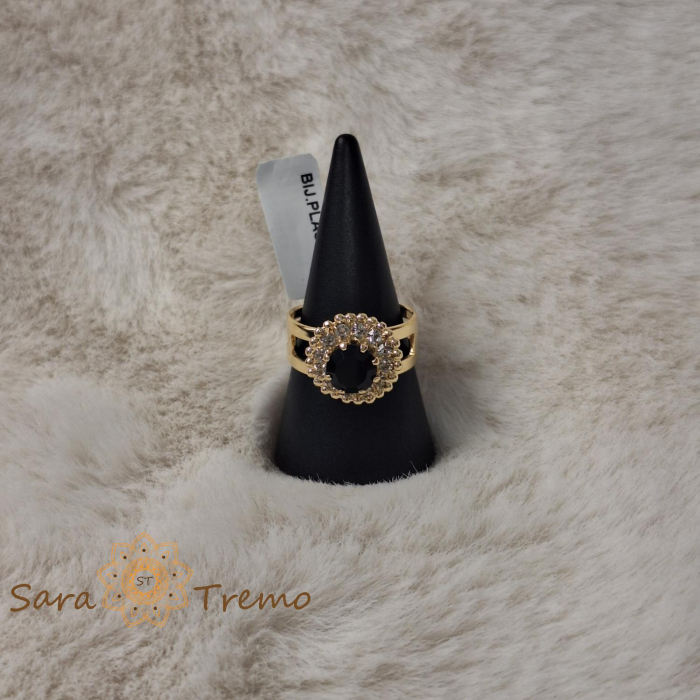 Inel reglabil floare cu cristal negru placat 18k - origine Brazilia [6]