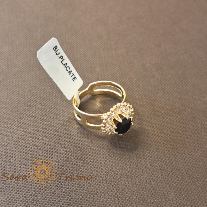 Inel reglabil floare cu cristal negru placat 18k - origine Brazilia [4]