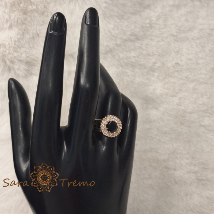 Inel reglabil floare cu cristal negru placat 18k - origine Brazilia [5]