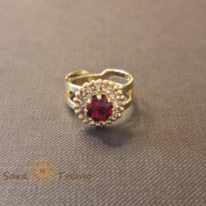 Inel reglabil floare cu cristal rosu placat 18k - origine Brazilia [2]