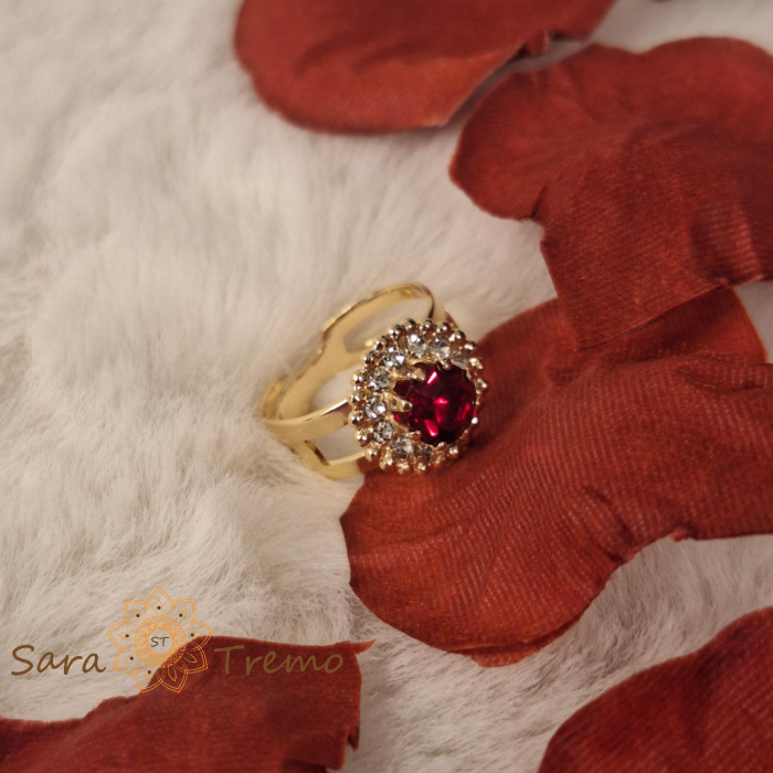 Inel reglabil floare cu cristal rosu placat 18k - origine Brazilia [6]