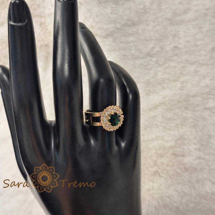 Inel reglabil floare cu cristal verde placat 18k - origine Brazilia [5]