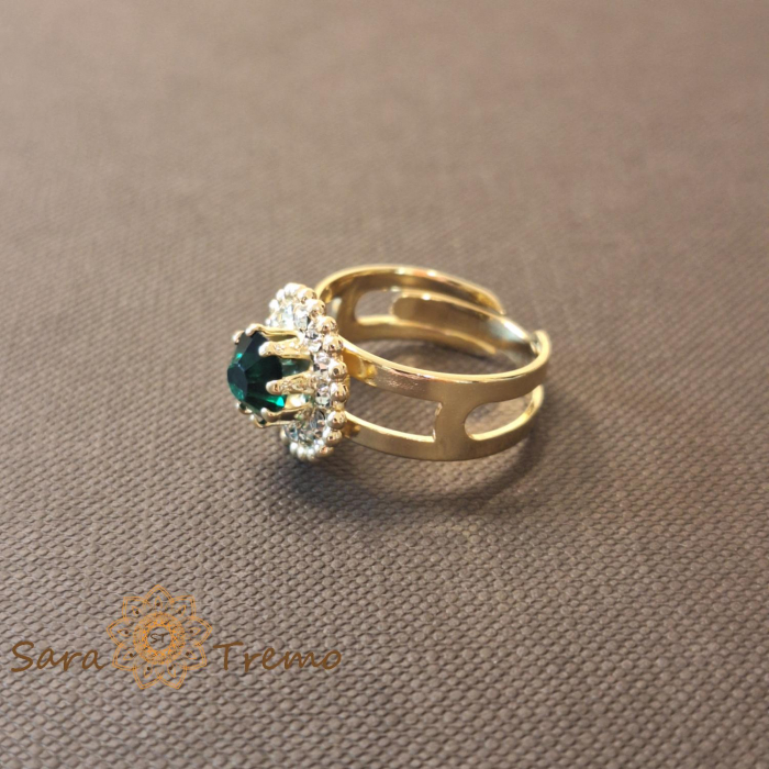 Inel reglabil floare cu cristal verde placat 18k - origine Brazilia [2]