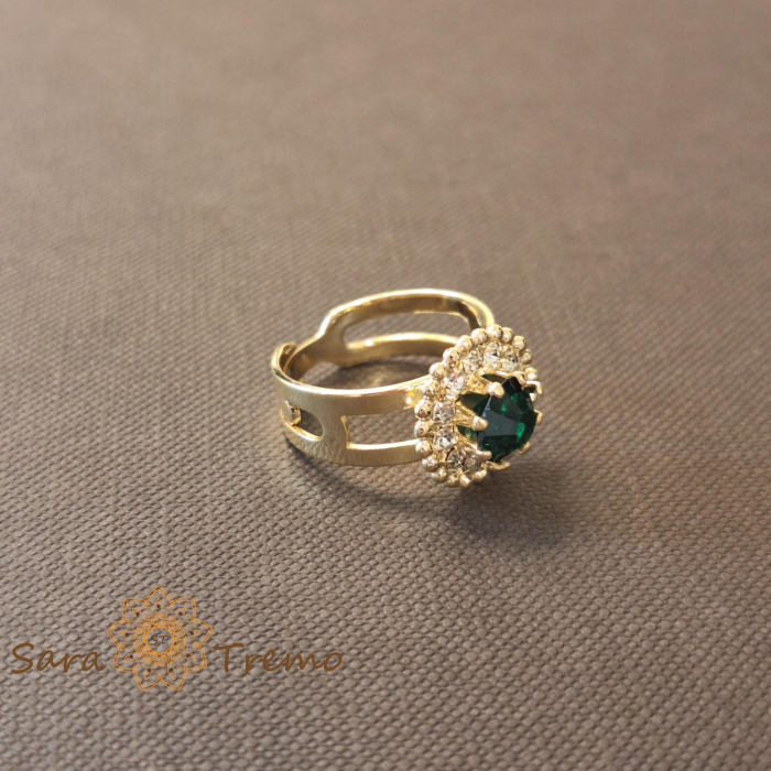 Inel reglabil floare cu cristal verde placat 18k - origine Brazilia [3]