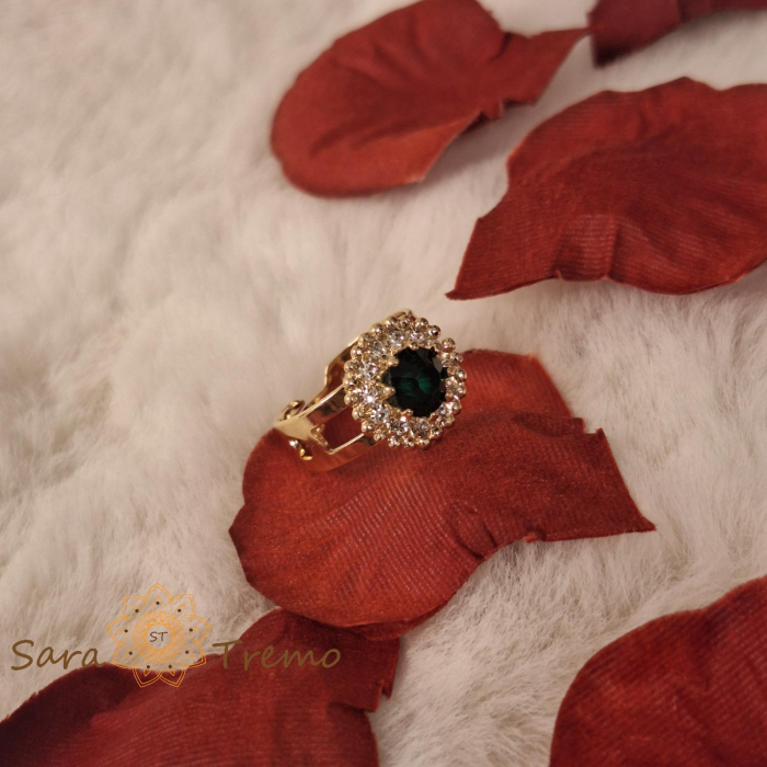 Inel reglabil floare cu cristal verde placat 18k - origine Brazilia [6]