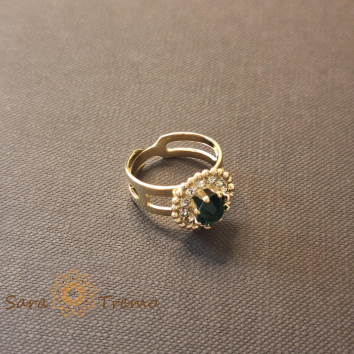 Inel reglabil floare cu cristal verde placat 18k - origine Brazilia [4]