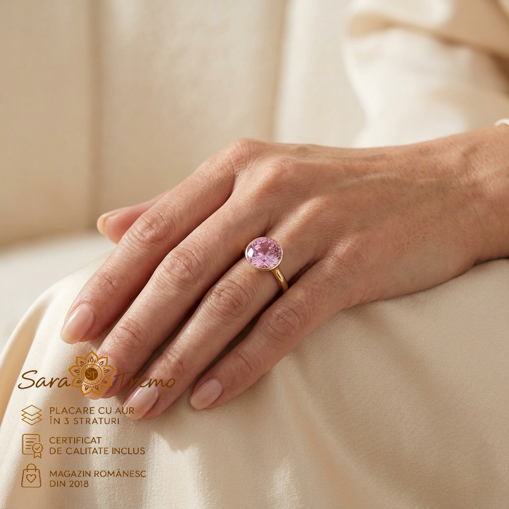 Inel Safir Roz Majestic cu zirconia 1 cm, aur 14K | SaraTremo [2]