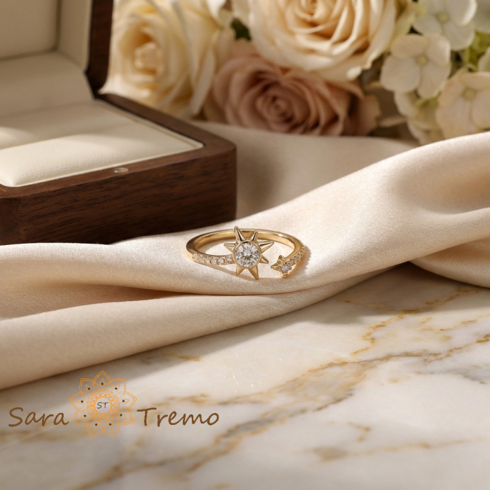 Inel Steaua Luminii – Inel placat cu aur 14K cu zirconia albe [2]