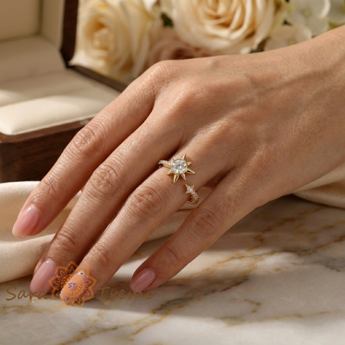 Inel Steaua Luminii – Inel placat cu aur 14K cu zirconia albe [3]