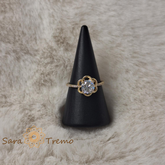 Inel floare cu cristal zirconia fatetat - placat 14k [4]