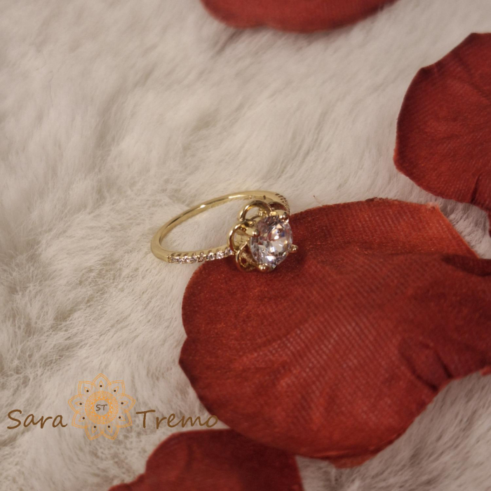 Inel floare cu cristal zirconia fatetat - placat 14k [5]
