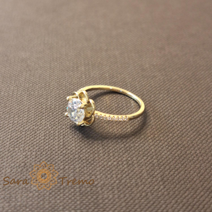 Inel floare cu cristal zirconia fatetat - placat 14k [3]