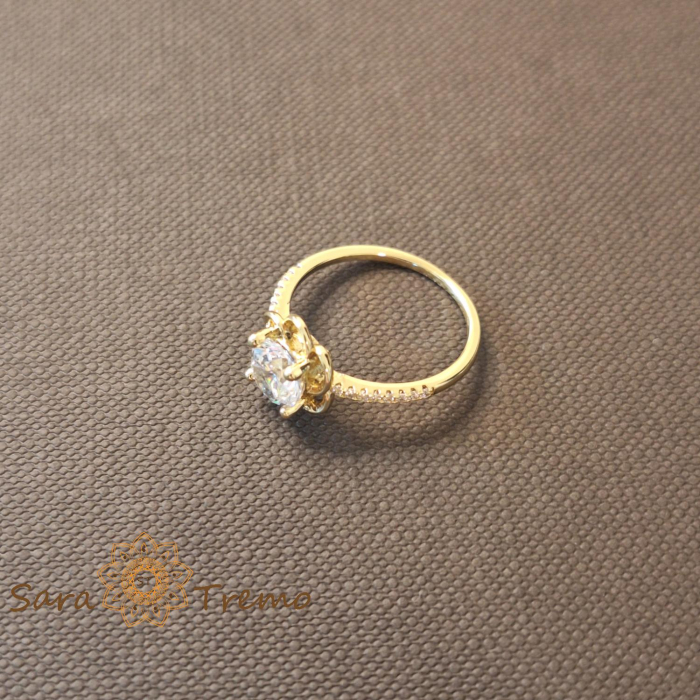 Inel floare cu cristal zirconia fatetat - placat 14k [2]