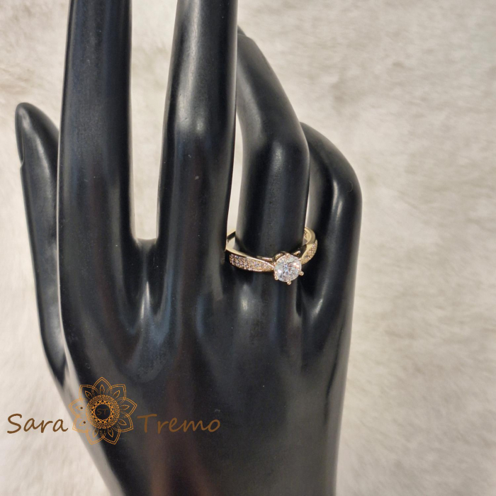 Inel tip logodna batut cu cristale zirconia albe - placat 14k [5]