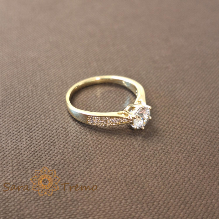 Inel tip logodna batut cu cristale zirconia albe - placat 14k [7]
