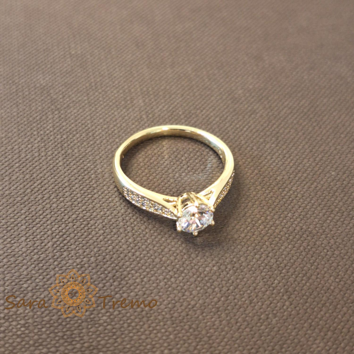 Inel tip logodna batut cu cristale zirconia albe - placat 14k [2]