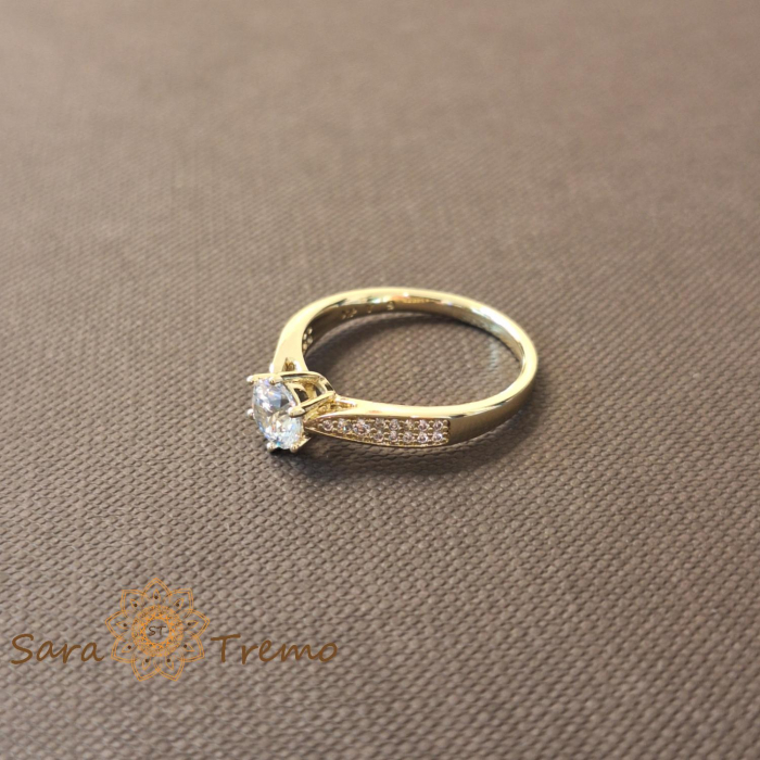 Inel tip logodna batut cu cristale zirconia albe - placat 14k [4]
