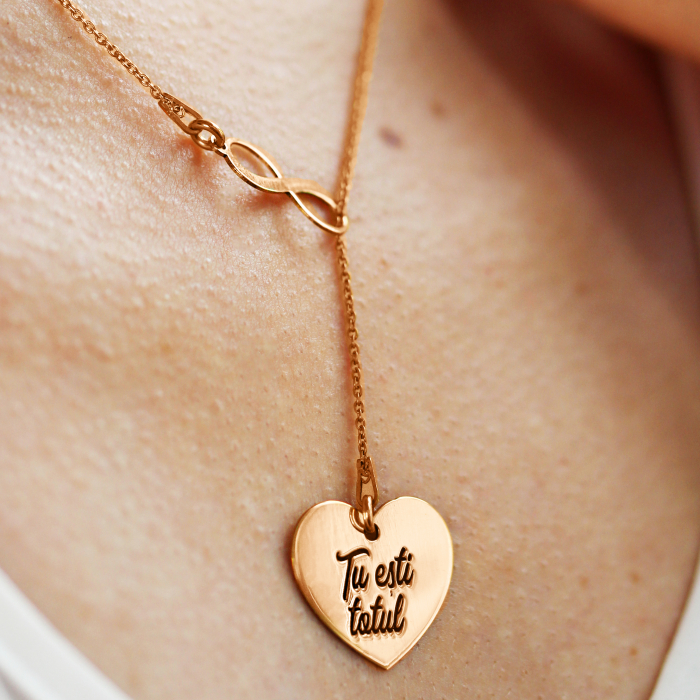 Infinity Love - Colier asimetric argint 925 placat cu aur roz cu infinit si inima personalizata [2]