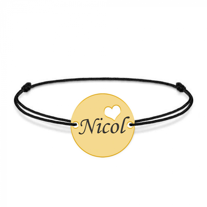 Ingrid - Bratara personalizata snur cu banut si nume din argint 925 placat cu aur galben 24K [2]