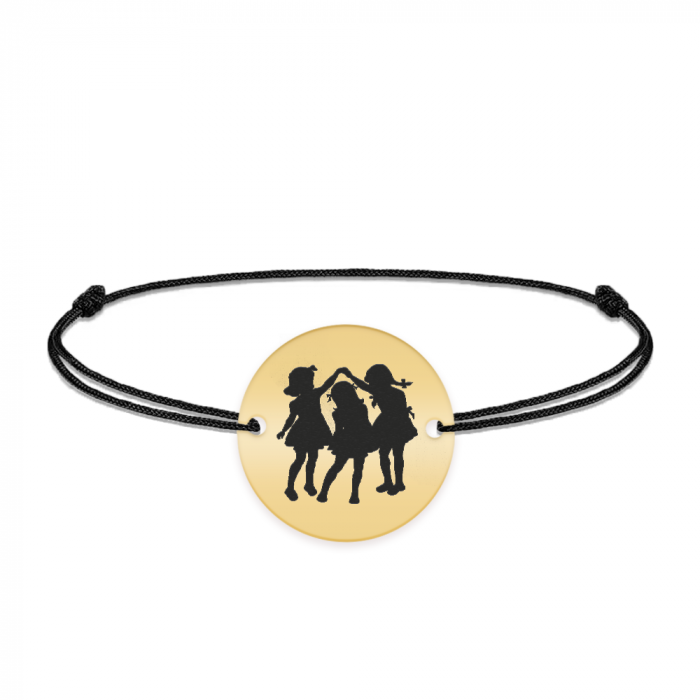 Joy - Bratara personalizata snur banut cu trei fetite din argint 925 placat cu aur galben 24K [2]
