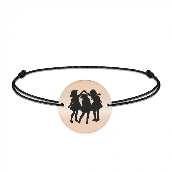 Joy - Bratara personalizata snur banut cu trei fetite din argint 925 placat cu aur roz [2]