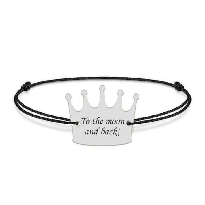 King - Bratara snur cu talisman din argint 925 personalizata cu text - coroana [2]