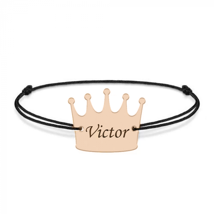 King - Bratara snur cu talisman din argint 925 placat cu aur roz personalizata cu text - coroana [2]