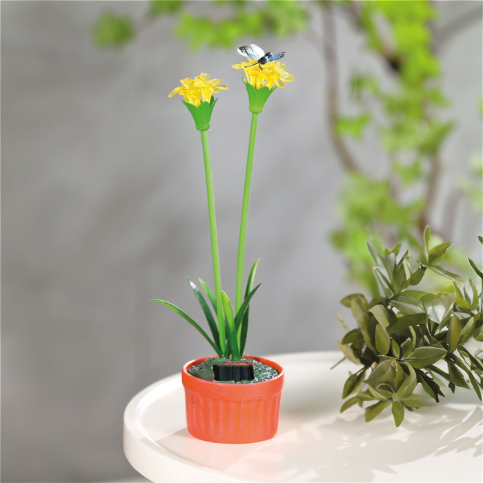 Lampa solara floare galbena 10 LED alb cald,  8 x 8 x 32 cm, iluminat decorativ gradina, cu tarus, I [2]