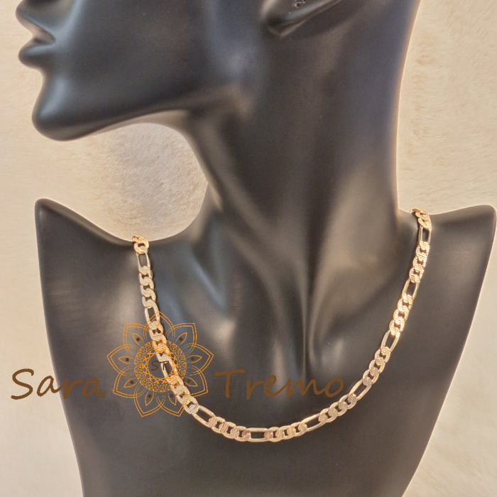 Lanț gros unisex placat cu aur – model 3 cu 1 texturat, 55 cm [6]