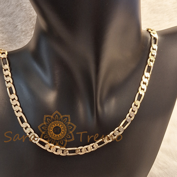 Lanț gros unisex placat cu aur – model 3 cu 1 texturat, 55 cm [2]
