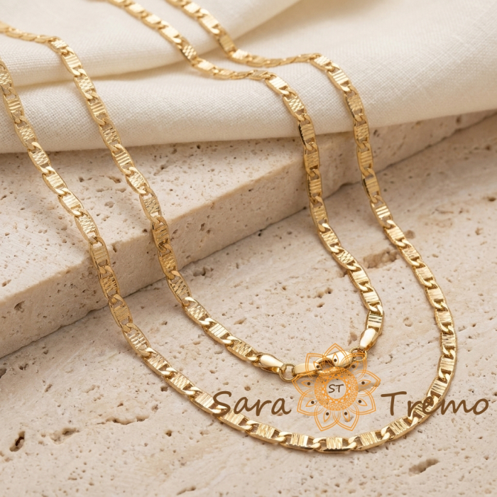 Lănțișor Adriano – lanț unisex cu zale texturate, placaj triplu cu aur 18K, Brazilia, 60 cm [2]
