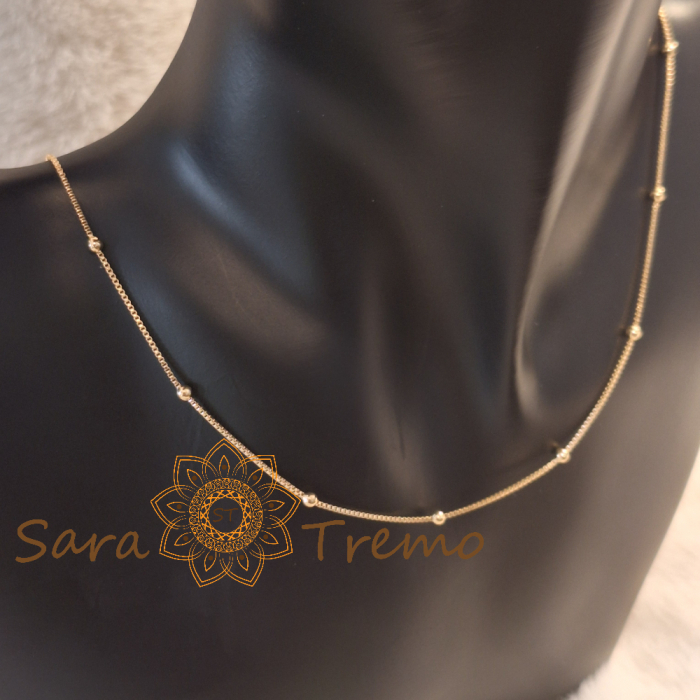 Lănțișor fin placat cu aur pentru femei – cu perle aurii, 50 cm [6]