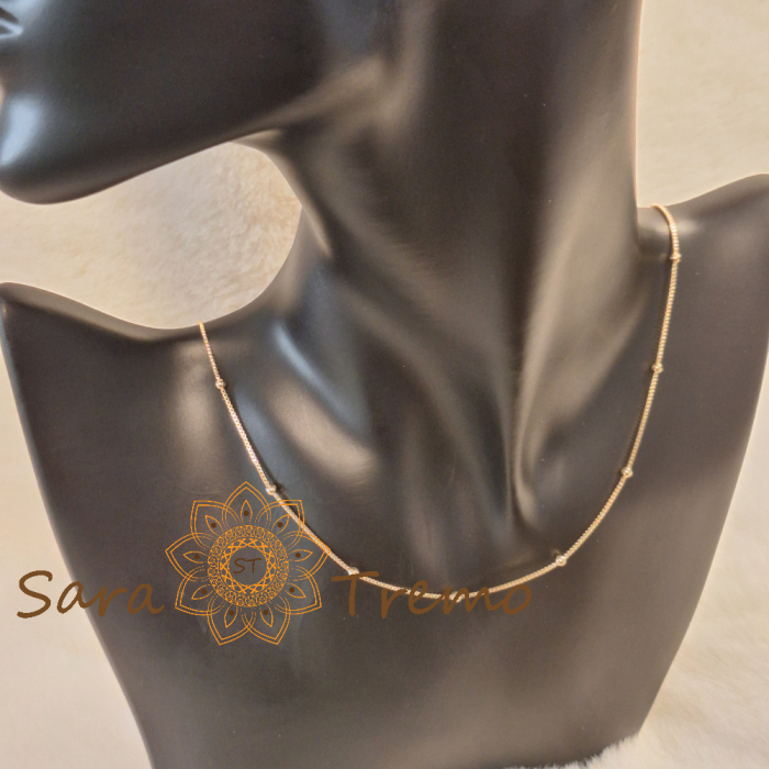 Lănțișor fin placat cu aur pentru femei – cu perle aurii, 50 cm [5]