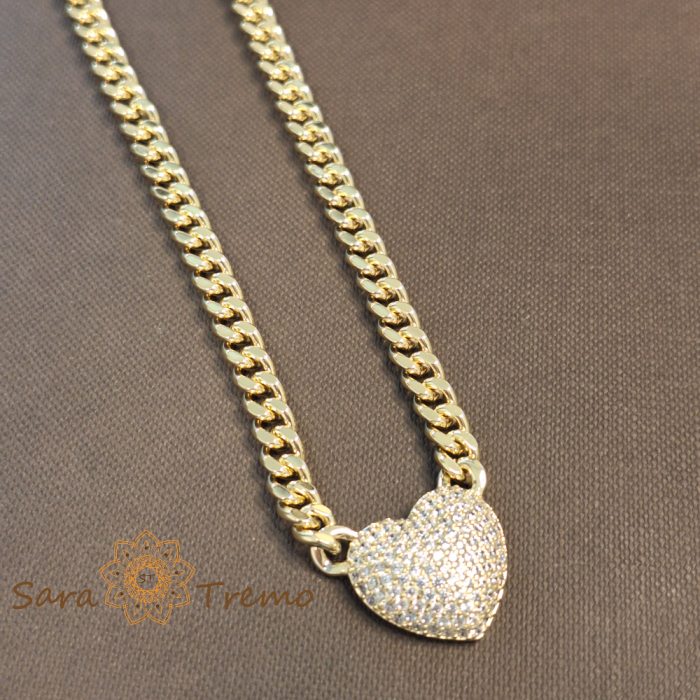Colier aur 14K placat cu inima stralucitoare 50 cm [1]