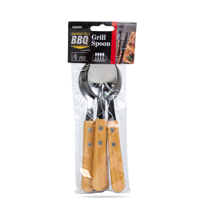 Lingura de grill - 4 buc - cu mânere din lemn [2]