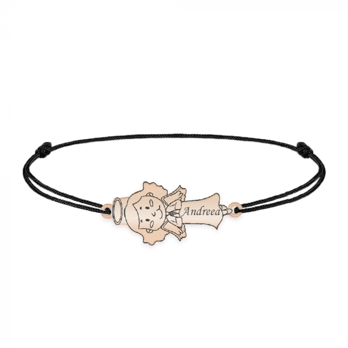 Little Angel - Bratara personalizata snur fetita ingeras din argint 925 placat cu aur roz [3]