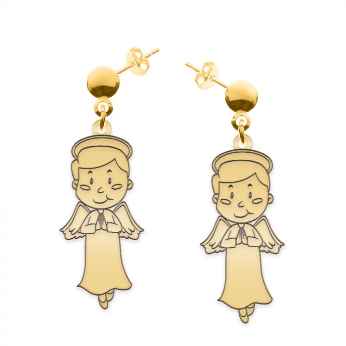 Little Angel - Cercei personalizati baietel ingeras cu tija din argint 925 placat cu aur galben 24K [2]