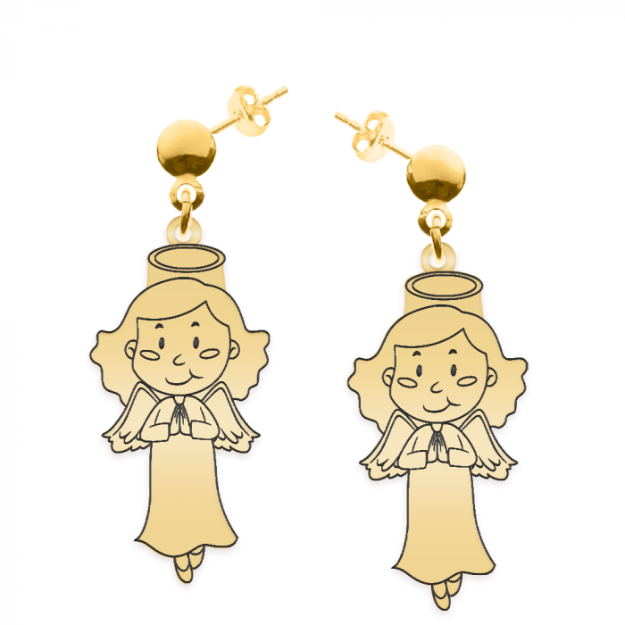 Little Angel - Cercei personalizati fetita ingeras cu tija din argint 925 placat cu aur galben 24K [2]