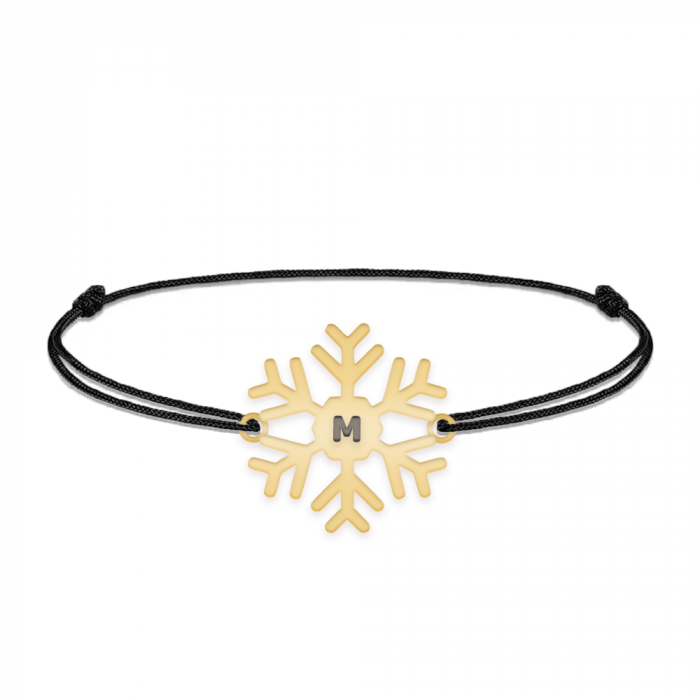 Little Snowflake - Bratara snur personalizata fulg si litera din argint 925 placat cu aur galben 24K [3]