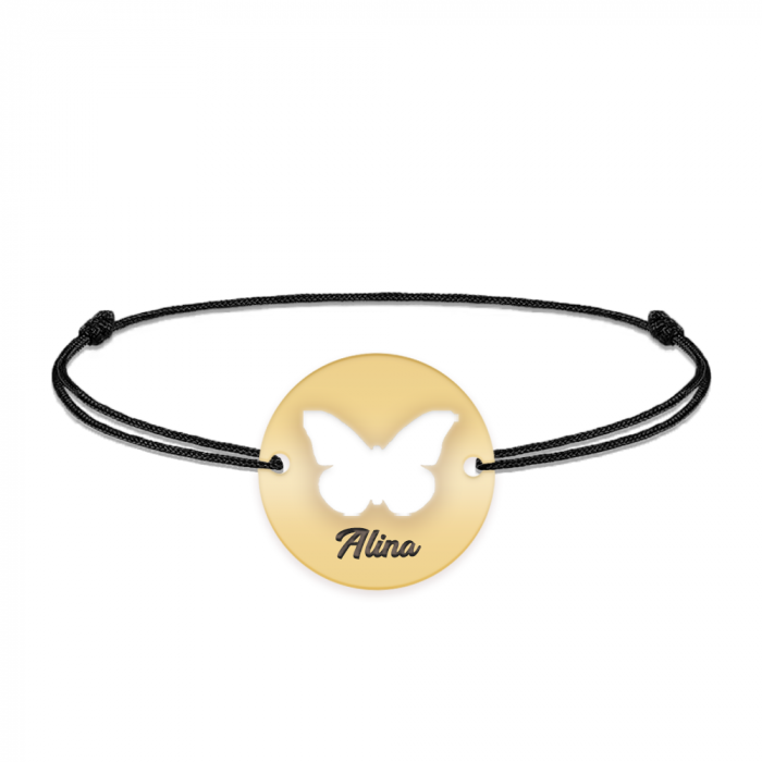 Lolo - Bratara personalizata snur cu fluturas decupat din argint 925 placat cu aur galben 24K [2]