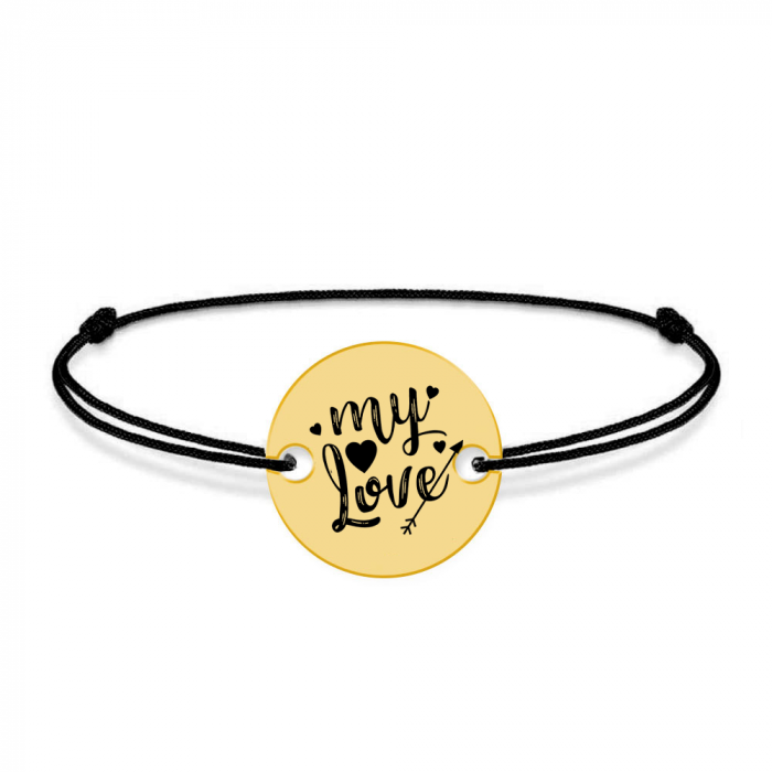 Lover - Bratara snur personalizata banut argint 925 placat cu aur galben 24K cu textul My Love [2]
