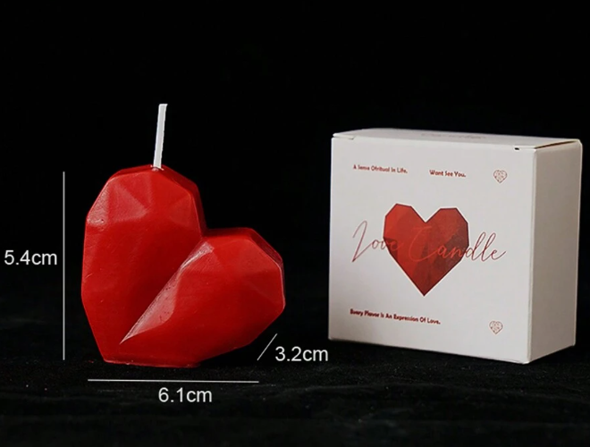 Lumanare parfumata – Forma de inima geometrica rosie, 6 cm [2]