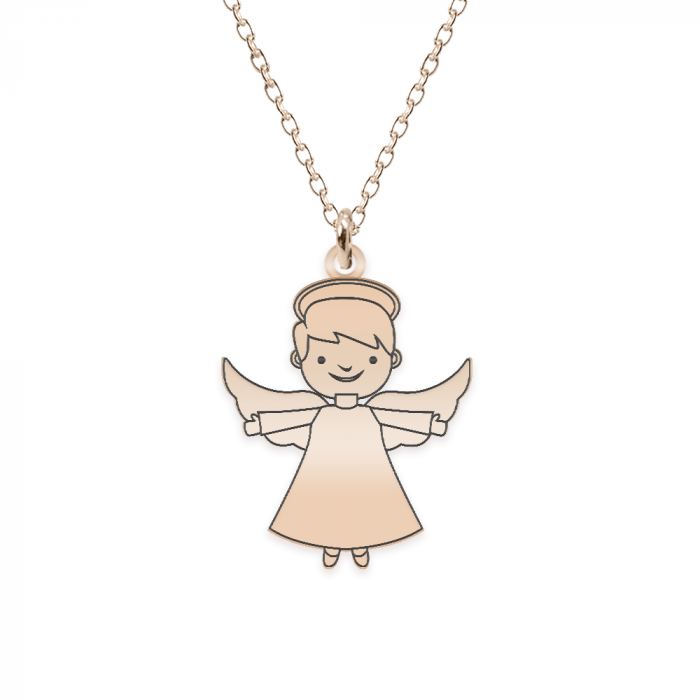 Malaikat - Colier personalizat baietel ingeras din argint 925 placat cu aur roz [2]